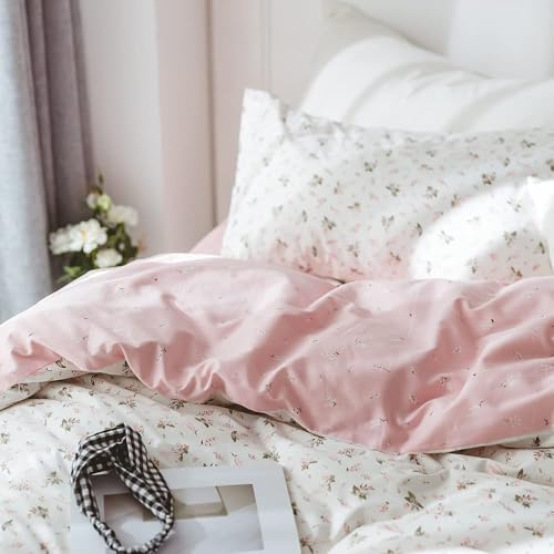 TISPLR Floral Comforter Set Queen Soft Bedding Comforter Set 3 Pieces Garden Style Pink Flower Print Botanical Flowers Comforter Set for All Seasons 1 Comforter and 2 Pillowcases (Floral, Queen) - Image 4