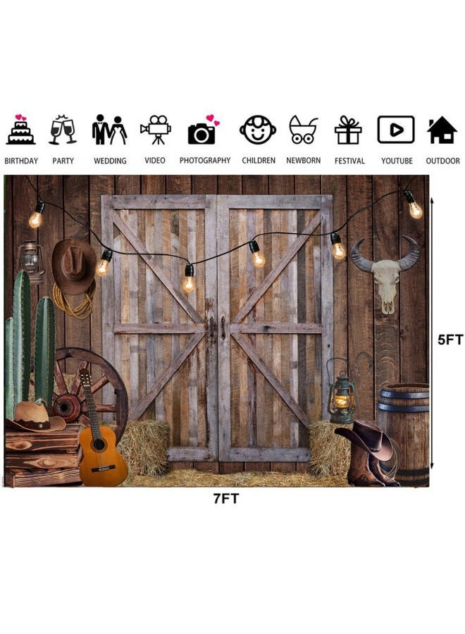 LTLYH 7 x 5 ft Western Cowboy Backdrop Western Party Supplies Decorations Wild West Decor Rustic Wooden House Barn Photography Background for Kids Boy Children Boy Baby Birthday Banner Photo Booth 223 - Image 4
