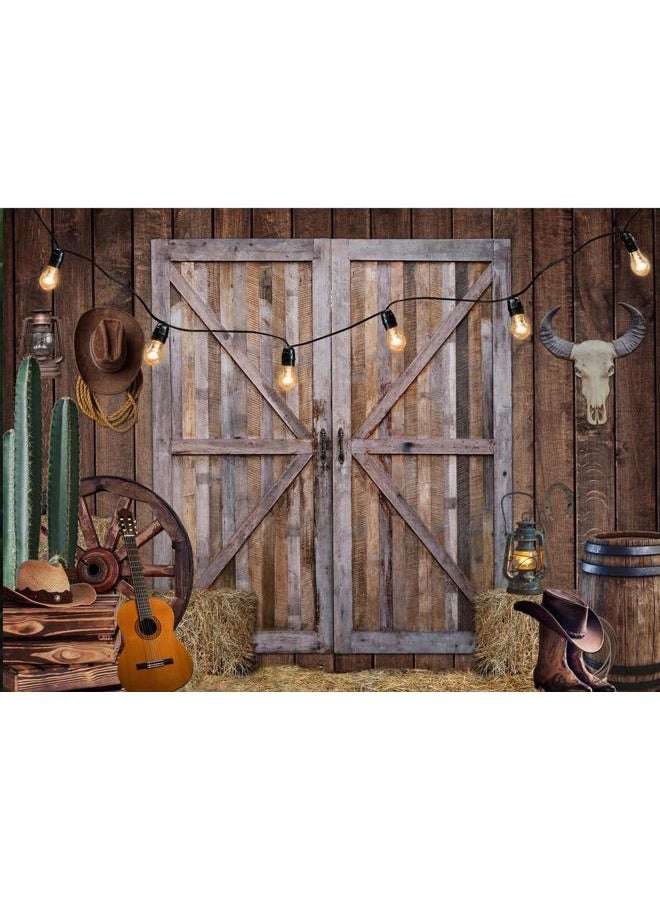 LTLYH 7 x 5 ft Western Cowboy Backdrop Western Party Supplies Decorations Wild West Decor Rustic Wooden House Barn Photography Background for Kids Boy Children Boy Baby Birthday Banner Photo Booth 223 - Image 1