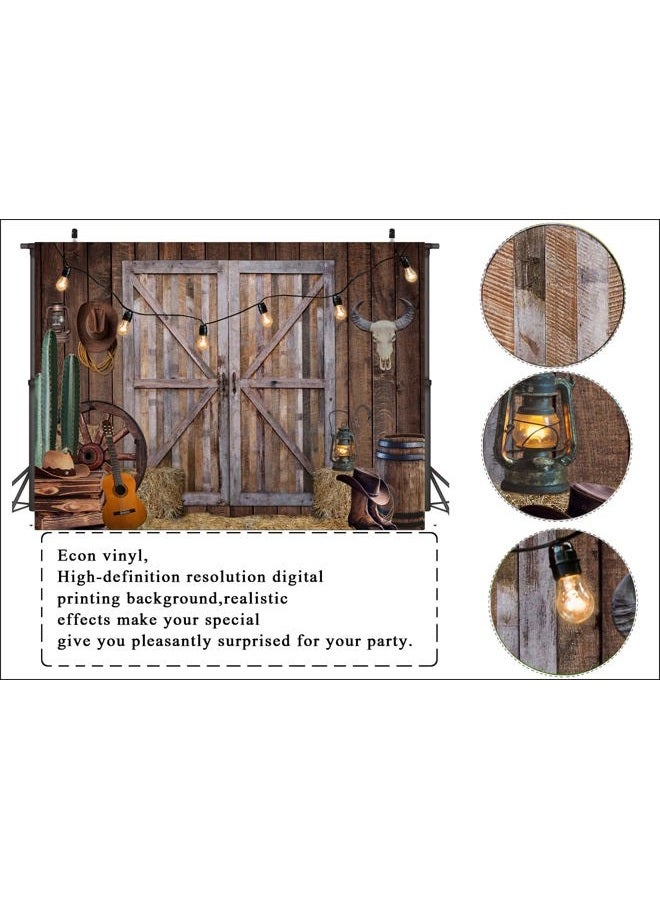 LTLYH 7 x 5 ft Western Cowboy Backdrop Western Party Supplies Decorations Wild West Decor Rustic Wooden House Barn Photography Background for Kids Boy Children Boy Baby Birthday Banner Photo Booth 223 - Image 3