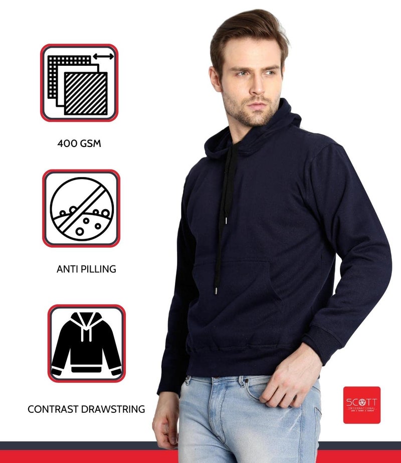 Scott International Men's Rich Cotton Regular Fit Hooded Sweatshirt Hoodie(1.1_ssh6_XXXL,Navy Blue,XXX-Large) - Image 3