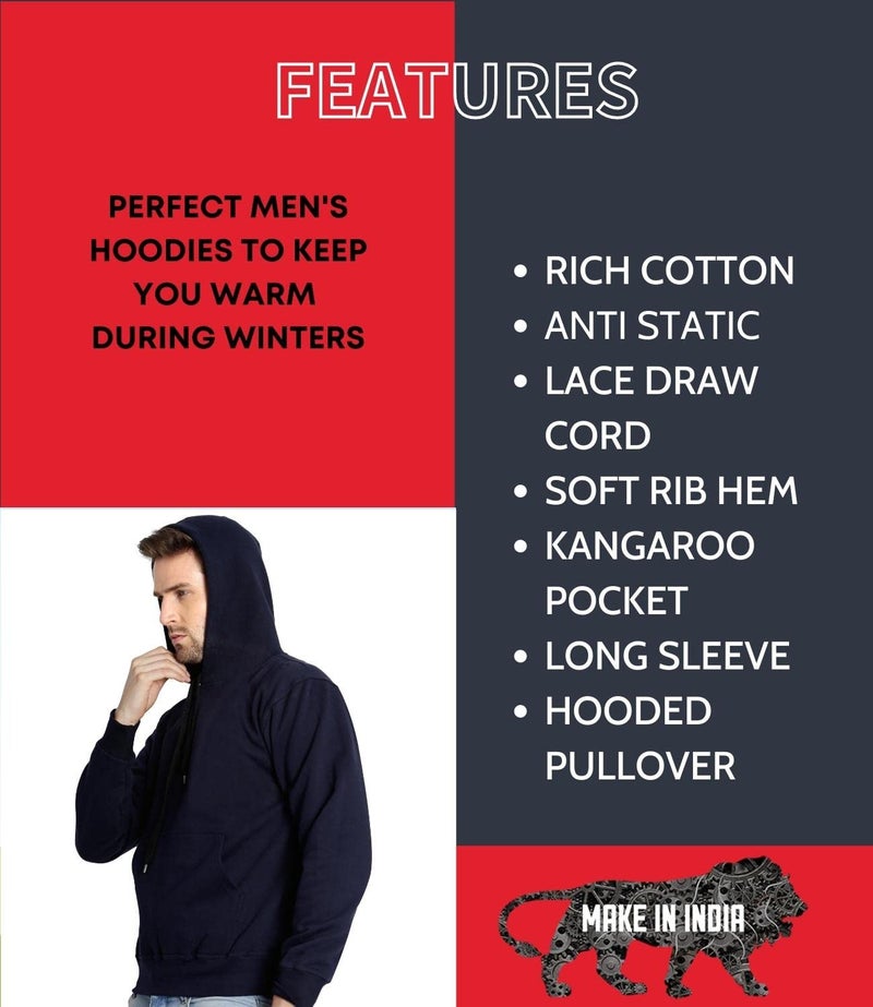Scott International Men's Rich Cotton Regular Fit Hooded Sweatshirt Hoodie(1.1_ssh6_XXXL,Navy Blue,XXX-Large) - Image 4