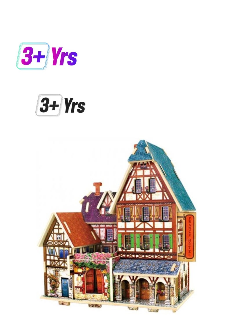 Loquat World Sights 3D Wooden House Puzzle French Series Children's Educational Puzzle Toy 3 Years