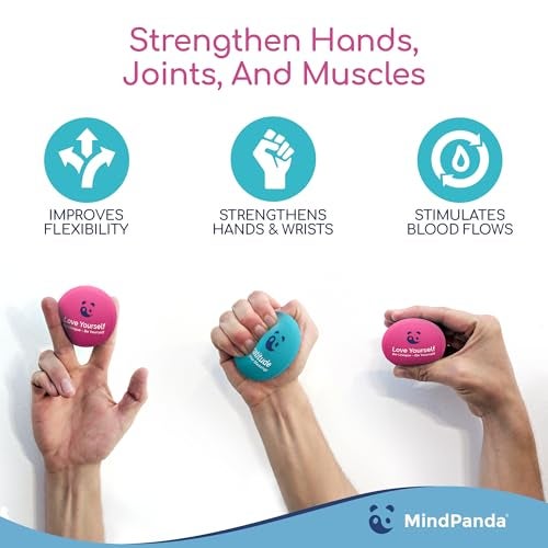 MindPanda Mind & Body Stress Balls for Adults - Dual Density Squeeze Balls for Hand Therapy & Grip Strengthening - Stress & Anxiety Relief - Physical Therapy Support - Soft, Medium, Hard Gel Core - Image 4