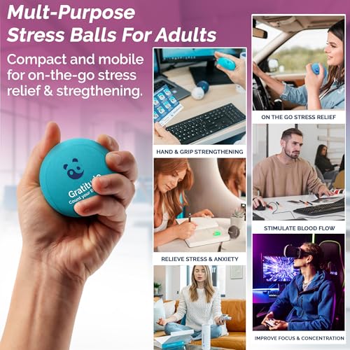 MindPanda Mind & Body Stress Balls for Adults - Dual Density Squeeze Balls for Hand Therapy & Grip Strengthening - Stress & Anxiety Relief - Physical Therapy Support - Soft, Medium, Hard Gel Core - Image 2