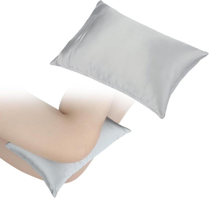 HapiPoppy Knee Pillow Leg Pillows 11" x 7.8" Silky Small Hip Support Pillows Smooth Cooling Between Legs for Side Sleepers Sciatica Joints Pain Relief Post Surgery Cushion Gifts, Satin Silver Gray - Image 1