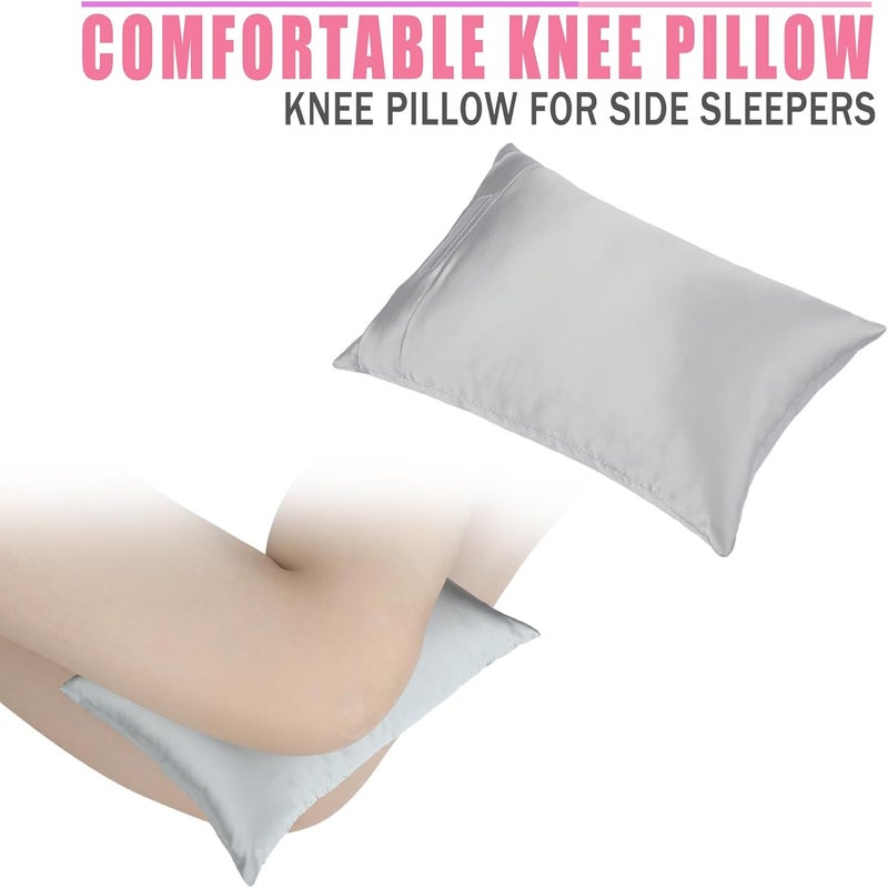 HapiPoppy Knee Pillow Leg Pillows 11" x 7.8" Silky Small Hip Support Pillows Smooth Cooling Between Legs for Side Sleepers Sciatica Joints Pain Relief Post Surgery Cushion Gifts, Satin Silver Gray - Image 4