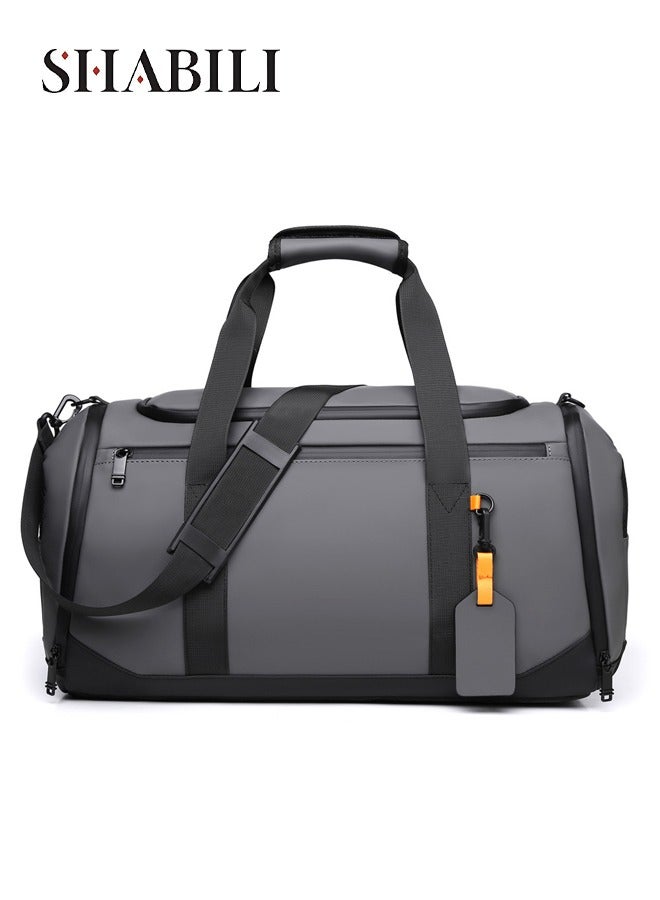 SHABILI Men Women and Men Nylon Large-Capacity Sports Bag Tourist Bag Tote Shoulder Cross Bag Crossbody, Multi-Pocket Wear-Resistant Waterproof with Shoe Compartment Trolley Bag, for Casual Party Travel(Grey) - Image 1
