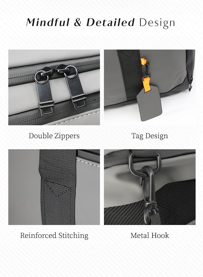 SHABILI Men Women and Men Nylon Large-Capacity Sports Bag Tourist Bag Tote Shoulder Cross Bag Crossbody, Multi-Pocket Wear-Resistant Waterproof with Shoe Compartment Trolley Bag, for Casual Party Travel(Grey) - Image 3