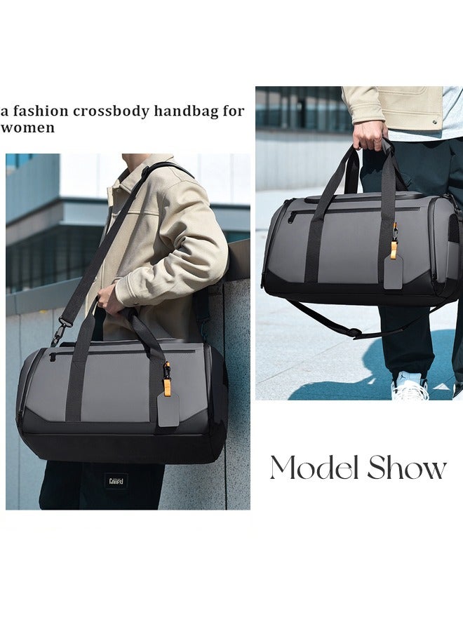 SHABILI Men Women and Men Nylon Large-Capacity Sports Bag Tourist Bag Tote Shoulder Cross Bag Crossbody, Multi-Pocket Wear-Resistant Waterproof with Shoe Compartment Trolley Bag, for Casual Party Travel(Grey) - Image 2