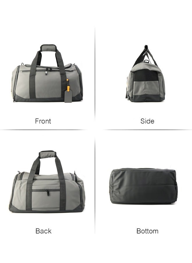 SHABILI Men Women and Men Nylon Large-Capacity Sports Bag Tourist Bag Tote Shoulder Cross Bag Crossbody, Multi-Pocket Wear-Resistant Waterproof with Shoe Compartment Trolley Bag, for Casual Party Travel(Grey) - Image 4