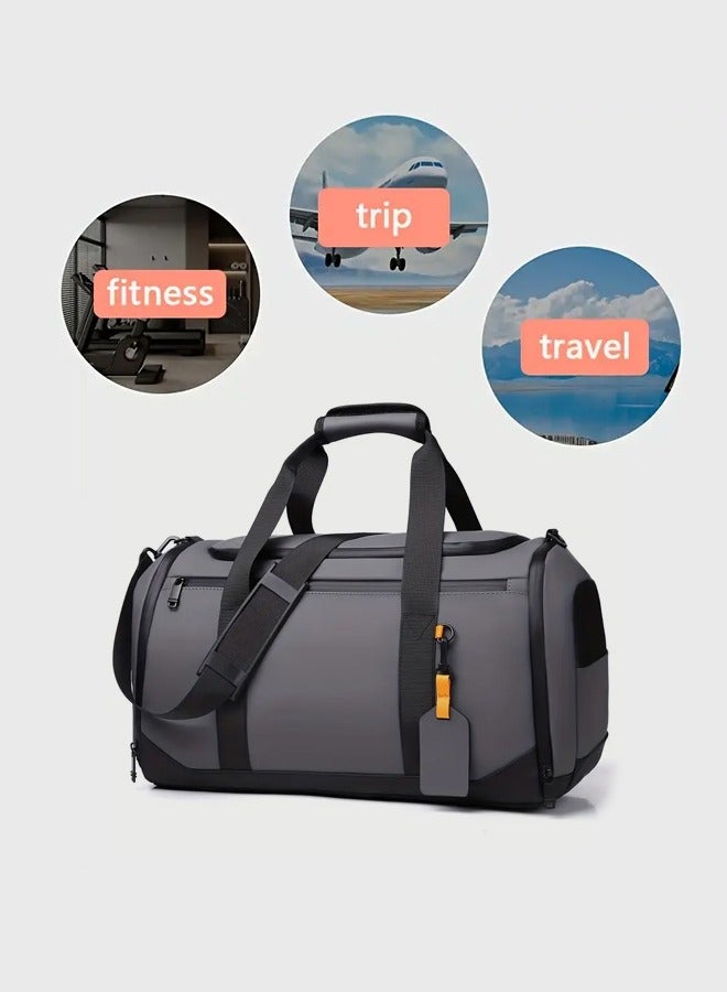 SHABILI Men Women and Men Nylon Large-Capacity Sports Bag Tourist Bag Tote Shoulder Cross Bag Crossbody, Multi-Pocket Wear-Resistant Waterproof with Shoe Compartment Trolley Bag, for Casual Party Travel(Grey) - Image 5