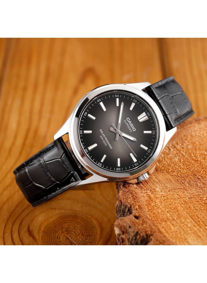 Casio Standard Analog Leather Strap Black Dial Solar MTS-RS100L-1AV Men's Watch - Image 2