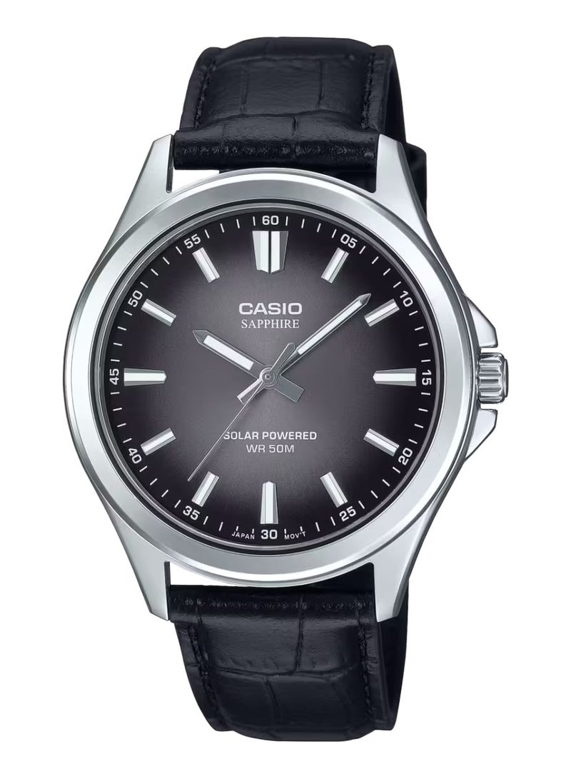Casio Standard Analog Leather Strap Black Dial Solar MTS-RS100L-1AV Men's Watch - Image 1