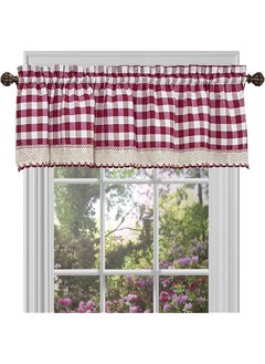 Check Valance Window Curtains - 58 Inch Width, 14 Inch Length - Burgundy Red & White Plaid - Light Filtering Farmhouse Country Drapes for Bedroom Living & Dining Room by Achim Home Decor