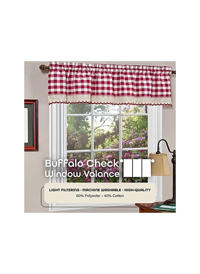 Achim Home Furnishings - Check Valance Window Curtains - 58 Inch Width, 14 Inch Length - Burgundy Red & White Plaid - Light Filtering Farmhouse Country Drapes for Bedroom Living & Dining Room by Achim Home Decor - Image 1