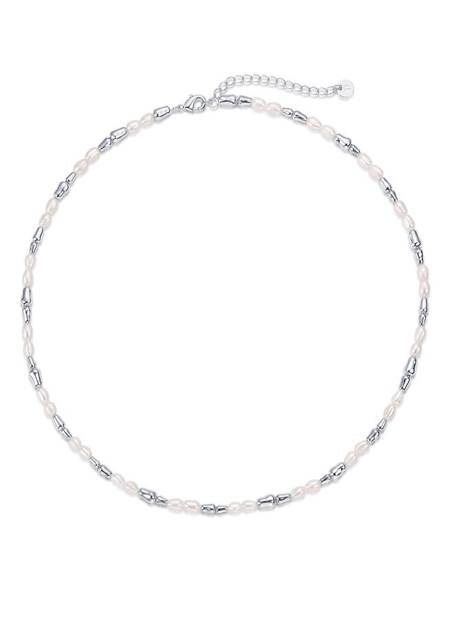 بافوا عقد من اللؤلؤ الطبيعي المطلي بالروديوم من بافوي للنساء | عقد مزين بالخرز واللؤلؤ - Image 3