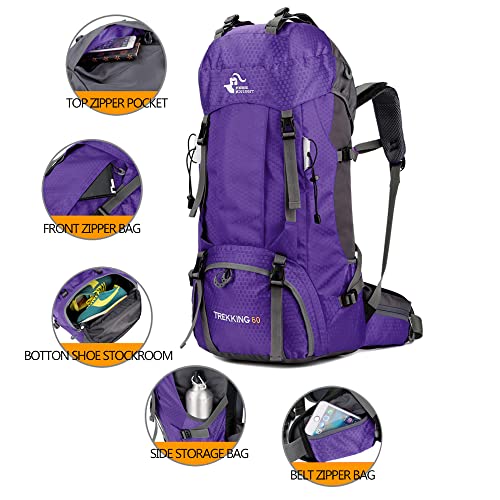 Bseash 60L Waterproof Hiking Camping Backpack with Rain Cover, Large Outdoor Sport Travel Daypack Rucksack for Climbing - Image 3