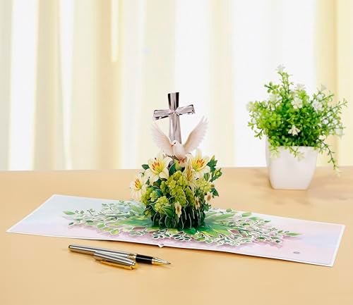CUT POPUP.COM CUTPOPUP Religious Sympathy Card Pop Up 3D, with Caring Thoughts and Prayers, Blank Note Cards with Envelope (Lily with Cross) - Image 2