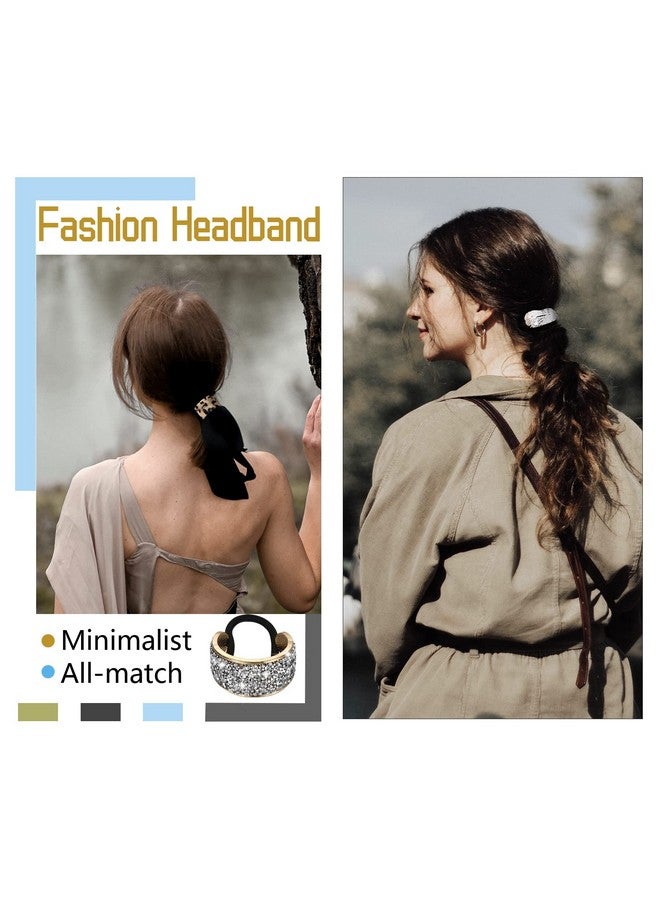 Janinka 9 Pack Ponytail Hair Cuff Metal Rhinestone Ponytail Holder Elastic Glitter Decorative Hair Tie Gold Hair Ties Wrap Cuff Tortoise Shell Ponytail Ring Holder (Charming Style) - Image 5