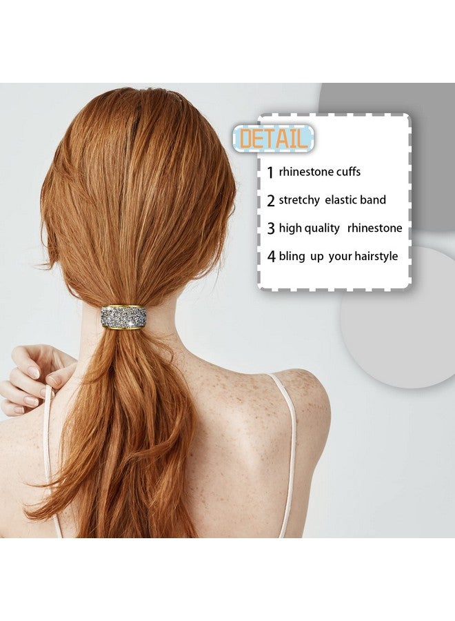 Janinka 9 Pack Ponytail Hair Cuff Metal Rhinestone Ponytail Holder Elastic Glitter Decorative Hair Tie Gold Hair Ties Wrap Cuff Tortoise Shell Ponytail Ring Holder (Charming Style) - Image 4