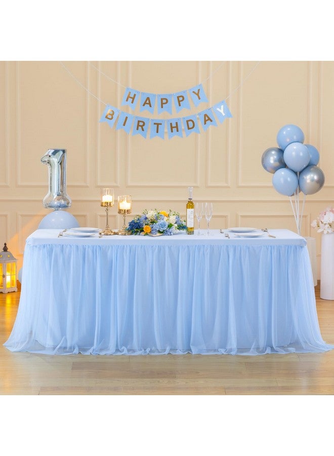 Suppromo 6ft Baby Blue Tulle Tablecloths for Rectangle Tables, 72 x 30 Inch Rectangular Table Cloth, Wrinkle Free Table Cover with Tutu Skirt for Baby Shower Boy Birthday Party Banquet Buffet Cake Table Decor - Image 2