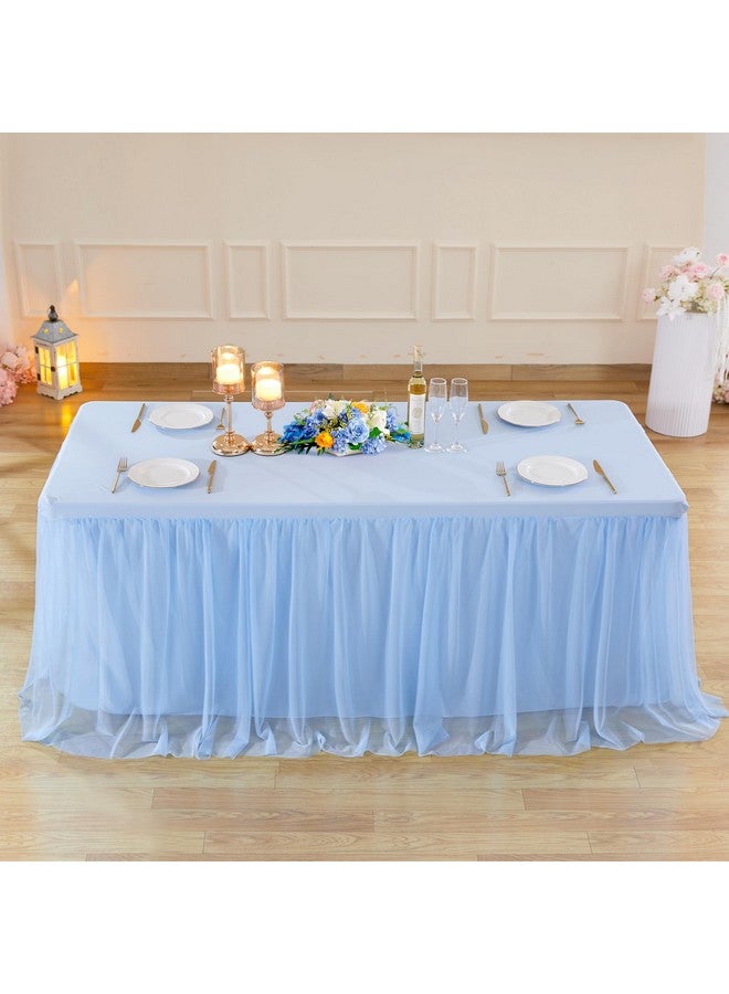 Suppromo 6ft Baby Blue Tulle Tablecloths for Rectangle Tables, 72 x 30 Inch Rectangular Table Cloth, Wrinkle Free Table Cover with Tutu Skirt for Baby Shower Boy Birthday Party Banquet Buffet Cake Table Decor - Image 3