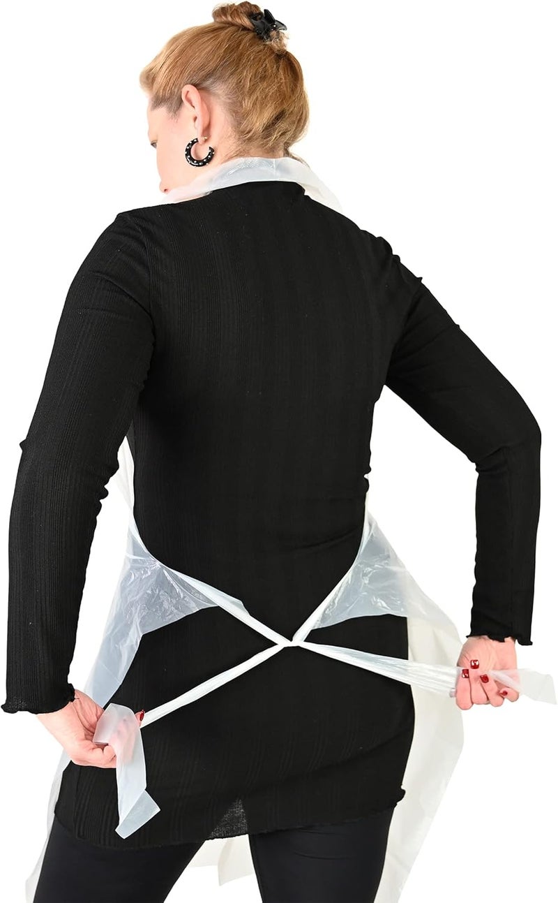 Home-X Disposable Aprons for Restaurant and Home Use, Semi-Transparent Plastic Aprons with Ties for Women and Men, Set of 20, 45" L x 28" W, Semi-Transparent - Image 3