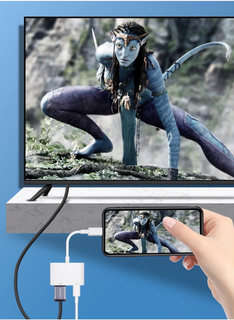 Samu - Lightning To HDMI Digital Av Adapter Work Without Charging White - Image 1