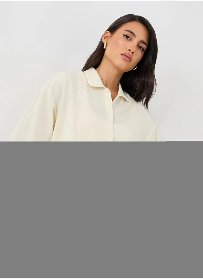 ستايلي Styli Solid Spread Collar Regular Fit Shirt