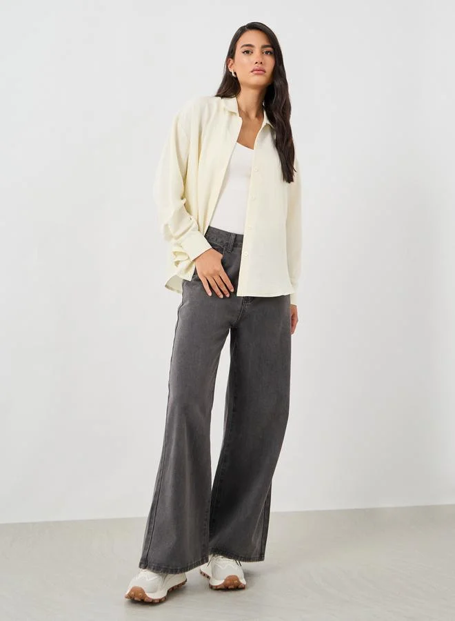Styli Styli Solid Spread Collar Regular Fit Shirt