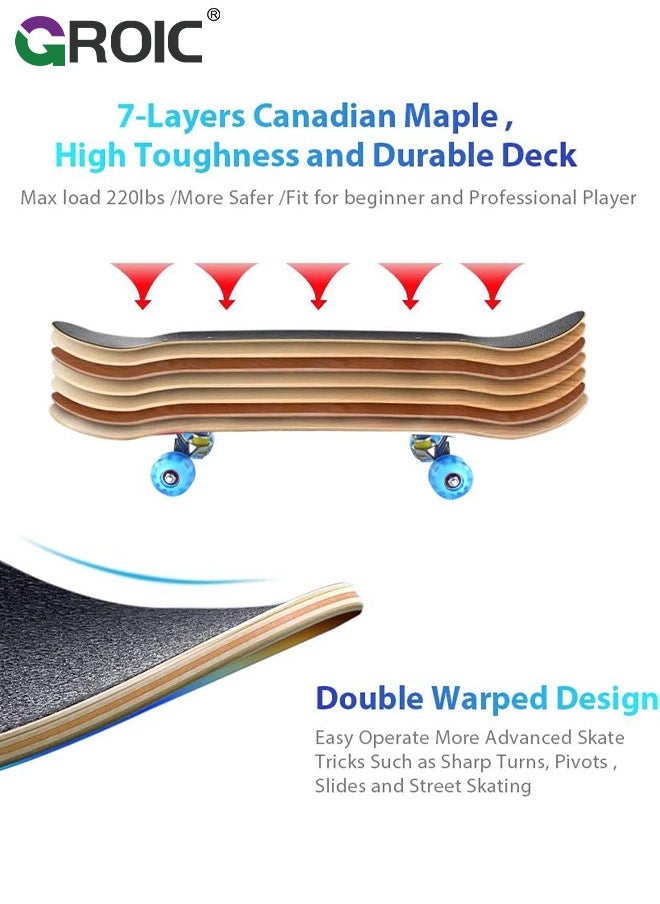 GROIC 23.6"x 6" Skateboards with 6 Pcs Skate Pads, Tricks Skate Board for Beginners Complete Skateboard with Colorful LED Light Up Wheels, Knee and Elbow Pads & Wrist Guards Adjustable Protective Gear Sets  - Image 2