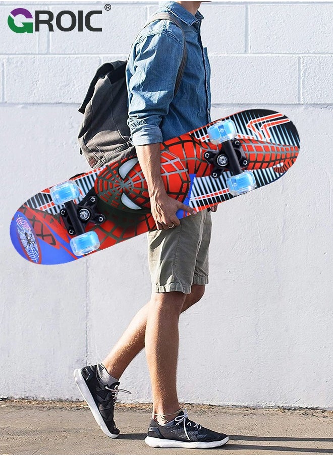GROIC - 23.6"x 6" Skateboards with 6 Pcs Skate Pads, Tricks Skate Board for Beginners Complete Skateboard with Colorful LED Light Up Wheels, Knee and Elbow Pads & Wrist Guards Adjustable Protective Gear Sets - Image 1