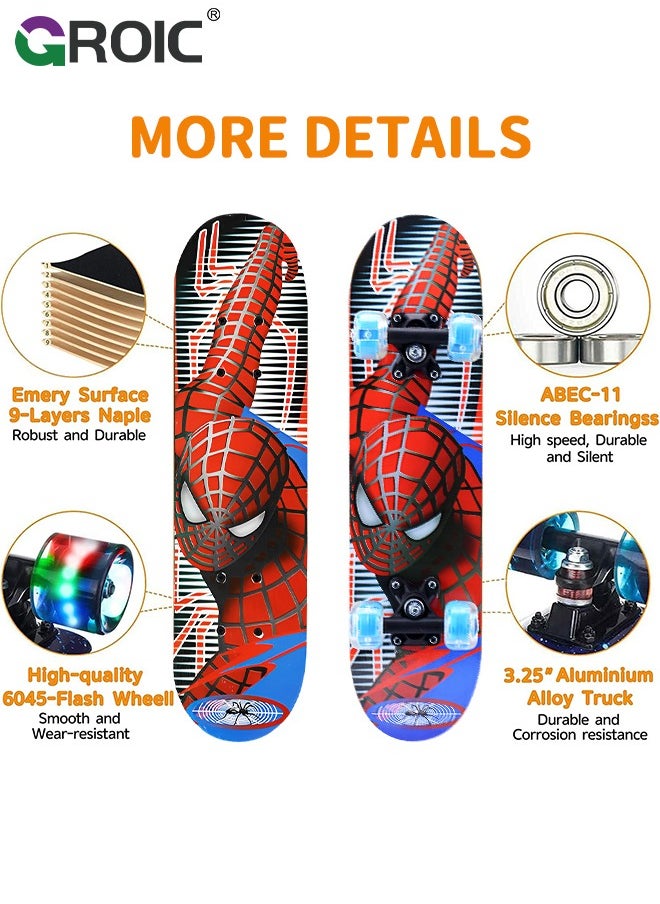 GROIC 23.6"x 6" Skateboards with 6 Pcs Skate Pads, Tricks Skate Board for Beginners Complete Skateboard with Colorful LED Light Up Wheels, Knee and Elbow Pads & Wrist Guards Adjustable Protective Gear Sets  - Image 3