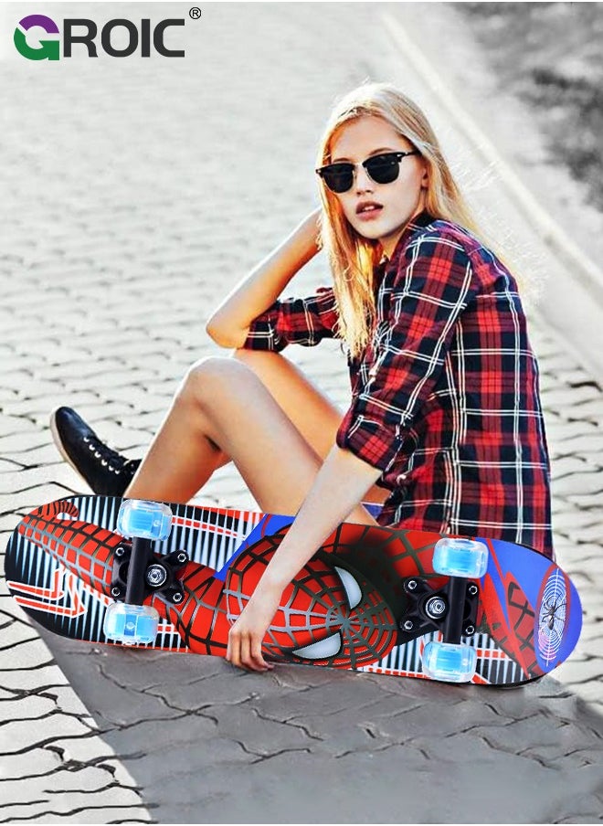 GROIC 23.6"x 6" Skateboards with 6 Pcs Skate Pads, Tricks Skate Board for Beginners Complete Skateboard with Colorful LED Light Up Wheels, Knee and Elbow Pads & Wrist Guards Adjustable Protective Gear Sets  - Image 4