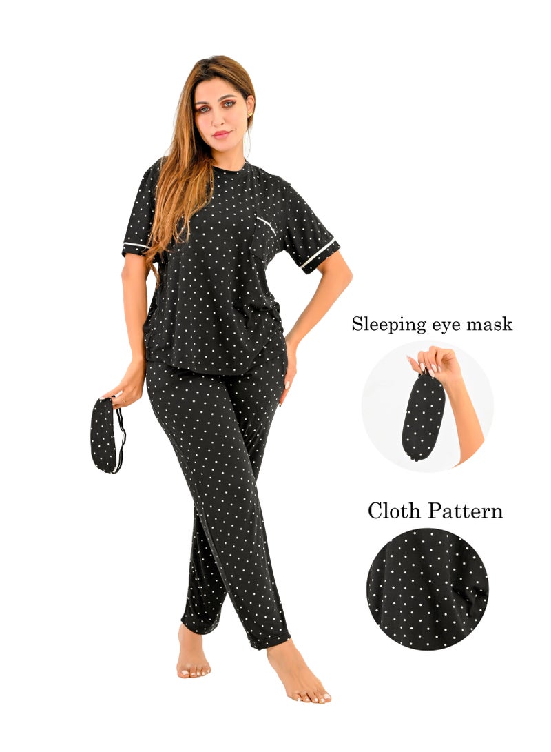 Women's pajama set - a summer wear of 2 pieces - pants and a T-shirt and sleep glasses - patterned with different designs and specially designed to provide comfort and freshness.  - Image 4