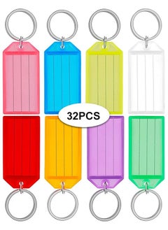HomarKet Key Chain, 32pcs Classified Luggage Tag Assorted Color Plastic Key Chain Labels with Ring and Flap Label Multicolour for Pets Hotel Home Office Key Cabinet  - Image 1