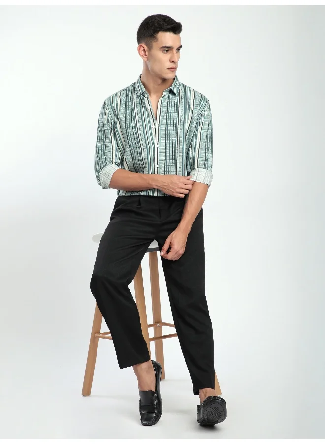 بيونغ قميص مطبوع بخطوط متعددة أزرق