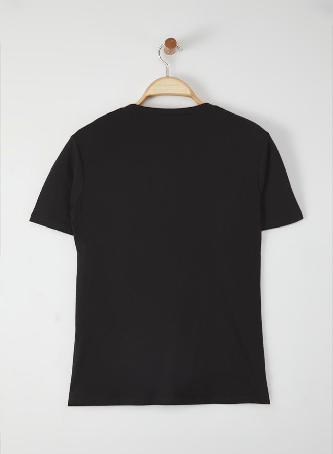 trendyol Black Slim/Slim Cut Printed Cotton Thick T-Shirt - Image 2