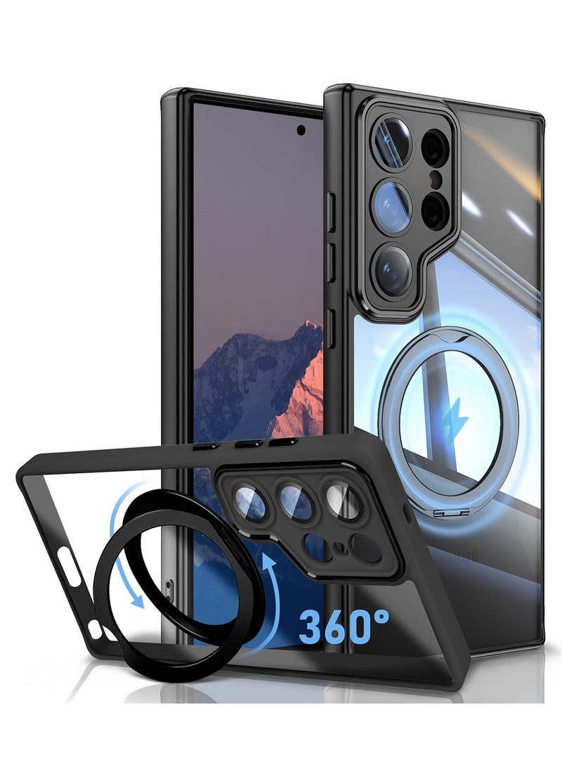 إكس ليفيل جراب ماج سيف لهاتف سامسونج جالاكسي S25 ألترا القابل للطي، مزود بحلقة مغناطيسية قوية، وحامل متين ومتعدد الاستخدامات، مع حماية فائقة من السقوط، وغطاء بحامل مغناطيسي لهاتف سامسونج جالاكسي S25 ألترا مضاد لبصمات الأصابع والخدوش (أسود شفاف) - Image 1