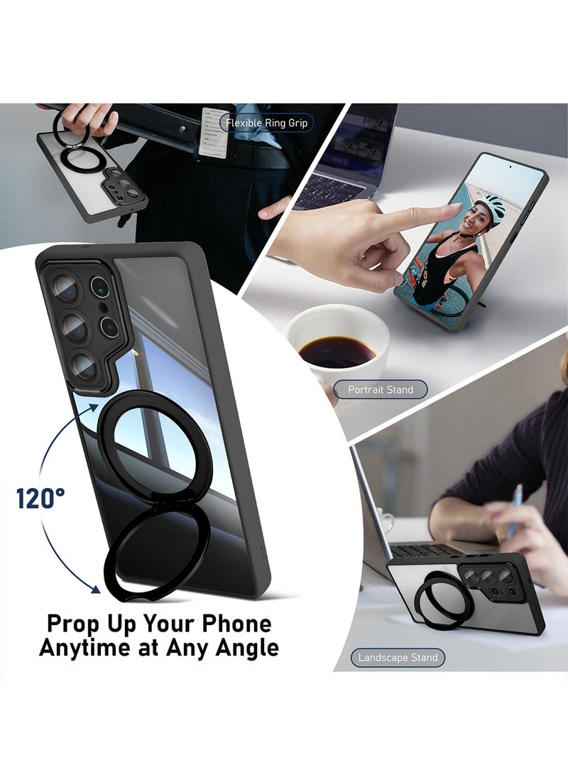إكس ليفيل جراب ماج سيف لهاتف سامسونج جالاكسي S25 ألترا القابل للطي، مزود بحلقة مغناطيسية قوية، وحامل متين ومتعدد الاستخدامات، مع حماية فائقة من السقوط، وغطاء بحامل مغناطيسي لهاتف سامسونج جالاكسي S25 ألترا مضاد لبصمات الأصابع والخدوش (أسود شفاف) - Image 4