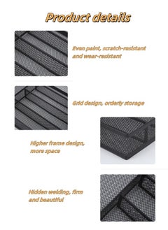 Aikenn Carbon Steel Cutlery Storage Box Grid Storage Box 5-Grid Storage Box Mesh Metal Cutlery Tray Kitchen Restaurant Knife And Fork Storage Basket With Non-Slip Foot Pad Hollow Design Suitable For Kitchen Living Room (Black)  - Image 3