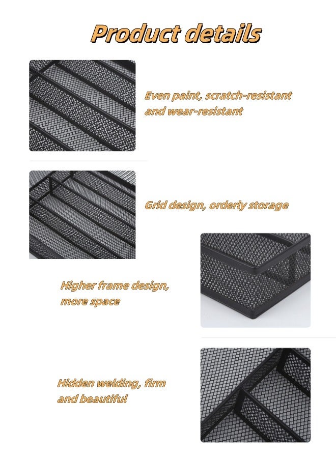 Aikenn Carbon Steel Cutlery Storage Box Grid Storage Box 5-Grid Storage Box Mesh Metal Cutlery Tray Kitchen Restaurant Knife And Fork Storage Basket With Non-Slip Foot Pad Hollow Design Suitable For Kitchen Living Room (Black)  - Image 3