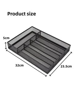 Aikenn Carbon Steel Cutlery Storage Box Grid Storage Box 5-Grid Storage Box Mesh Metal Cutlery Tray Kitchen Restaurant Knife And Fork Storage Basket With Non-Slip Foot Pad Hollow Design Suitable For Kitchen Living Room (Black)  - Image 2