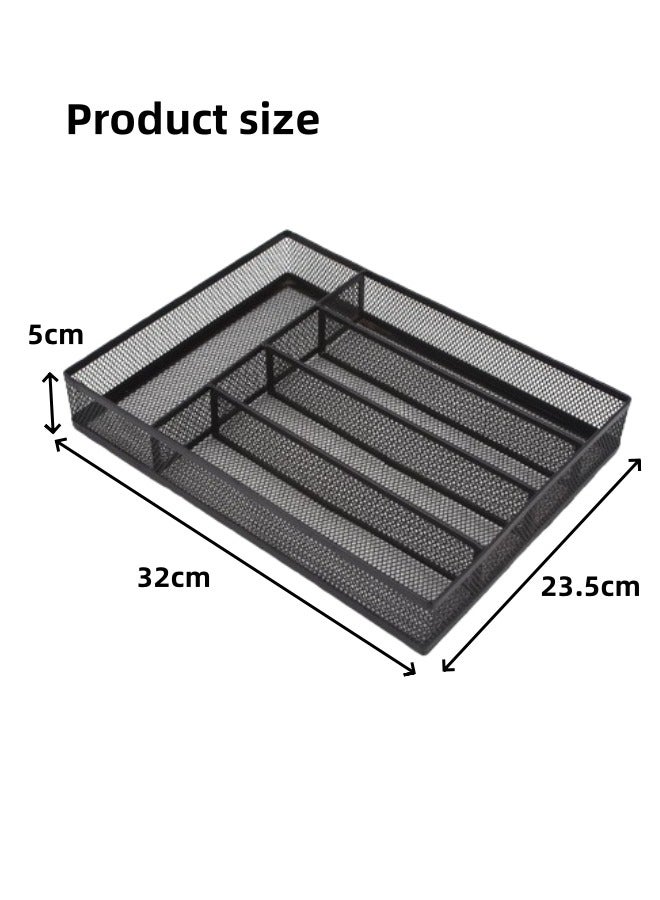 Aikenn Carbon Steel Cutlery Storage Box Grid Storage Box 5-Grid Storage Box Mesh Metal Cutlery Tray Kitchen Restaurant Knife And Fork Storage Basket With Non-Slip Foot Pad Hollow Design Suitable For Kitchen Living Room (Black)  - Image 2