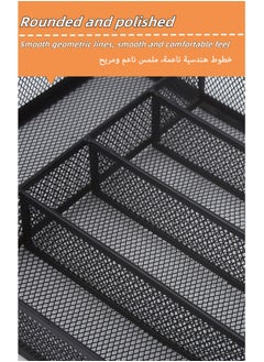 Aikenn Carbon Steel Cutlery Storage Box Grid Storage Box 5-Grid Storage Box Mesh Metal Cutlery Tray Kitchen Restaurant Knife And Fork Storage Basket With Non-Slip Foot Pad Hollow Design Suitable For Kitchen Living Room (Black)  - Image 5