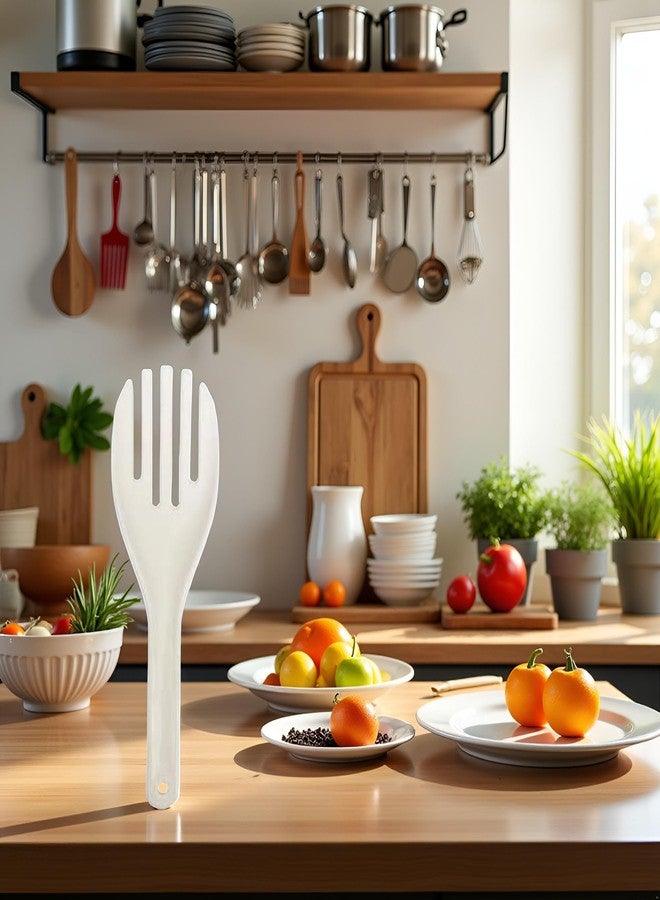 Sluswallow White Jumbo Large Plastic Rice Paddle Spatula Scoop Fork-Like, 10.63" (27 cm) Long, Rice and Potato Servers, Serving Spoons - Image 2