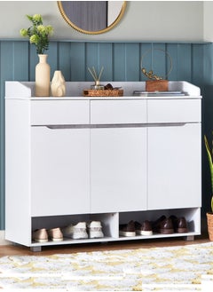 Home Box Vienna 22-Pair Shoe Cabinet 8 Shelves Engineered Wood With 3 Doors And 3 Drawers 38 x 104 x 120 cm White  - Image 1