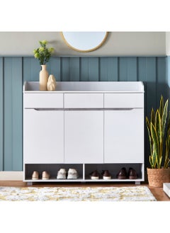 Home Box Vienna 22-Pair Shoe Cabinet 8 Shelves Engineered Wood With 3 Doors And 3 Drawers 38 x 104 x 120 cm White  - Image 2