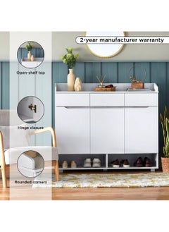 Home Box Vienna 22-Pair Shoe Cabinet 8 Shelves Engineered Wood With 3 Doors And 3 Drawers 38 x 104 x 120 cm White  - Image 4